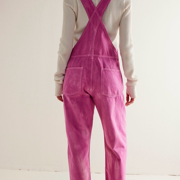 nwt free people Pink electric bouquet lilac ziggy Denim Overalls small - Picture 2 of 15